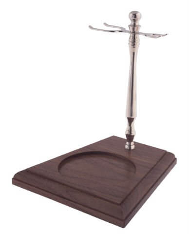 Chrome & Wood Razor & Brush Stand