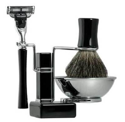 Shaving Set – Ebony Square Base Stand - 4pc