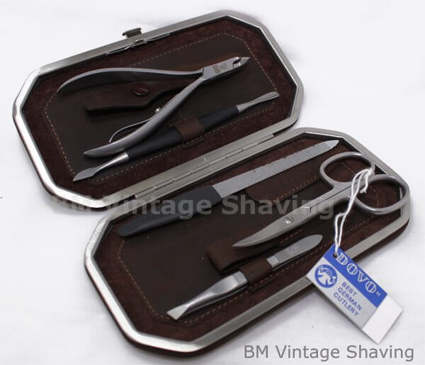 Dovo Manicure Set, 5pc, Leather Dark Brown