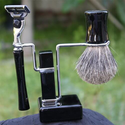 Shaving Set - Ebony Round Base Stand