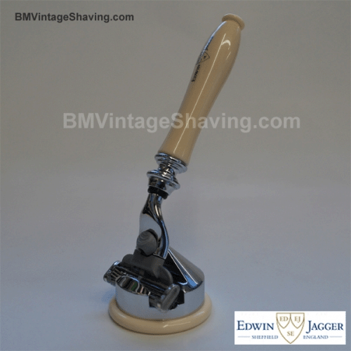 Edwin Jagger Faux Ivory Mach3 Razor with Cone Stand