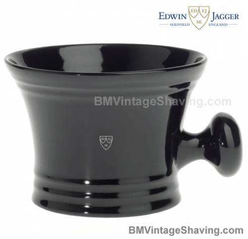 Edwin Jagger Black Porcelain Shaving Bowl with handle