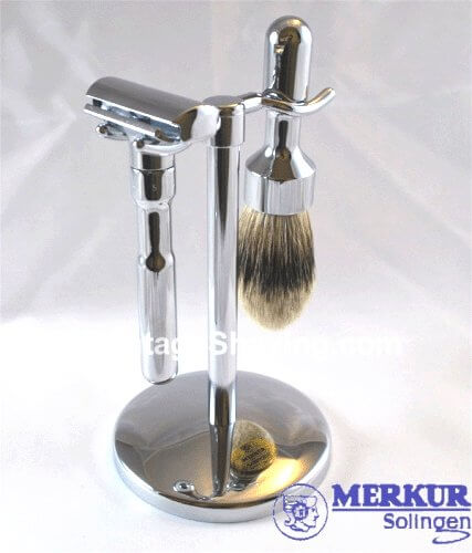 Shaving Set - Chrome Square Base Stand - 4pc