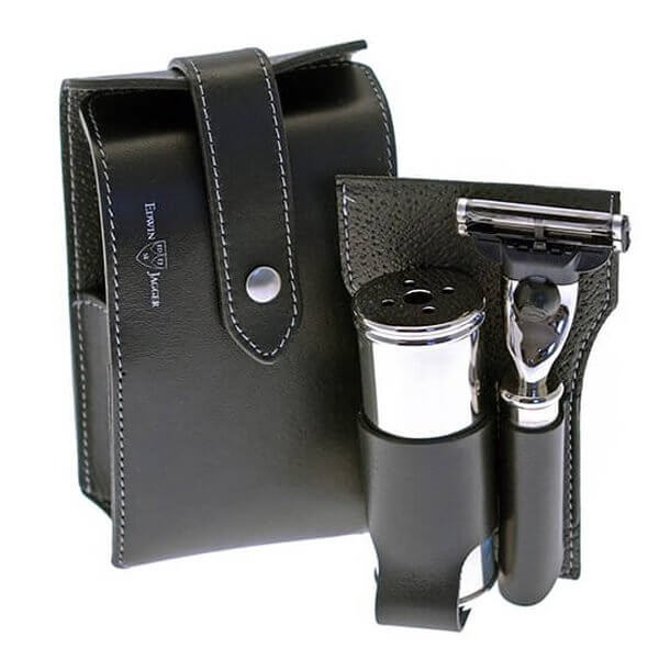 Edwin Jagger Travel Shaving Set in a Black leather case