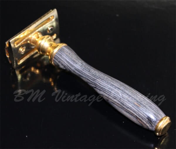 Double Edge Razor - Golden - Gray Wooden Handle